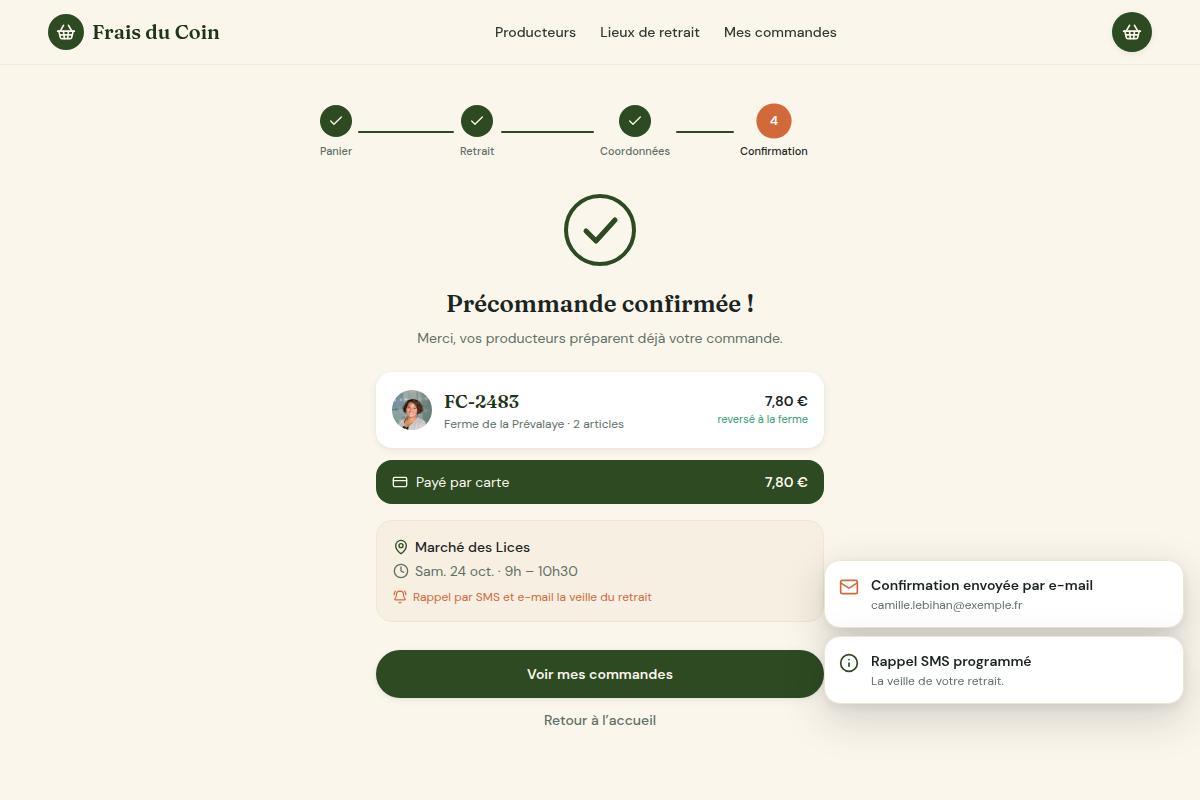 Coordonnées et confirmation de précommande