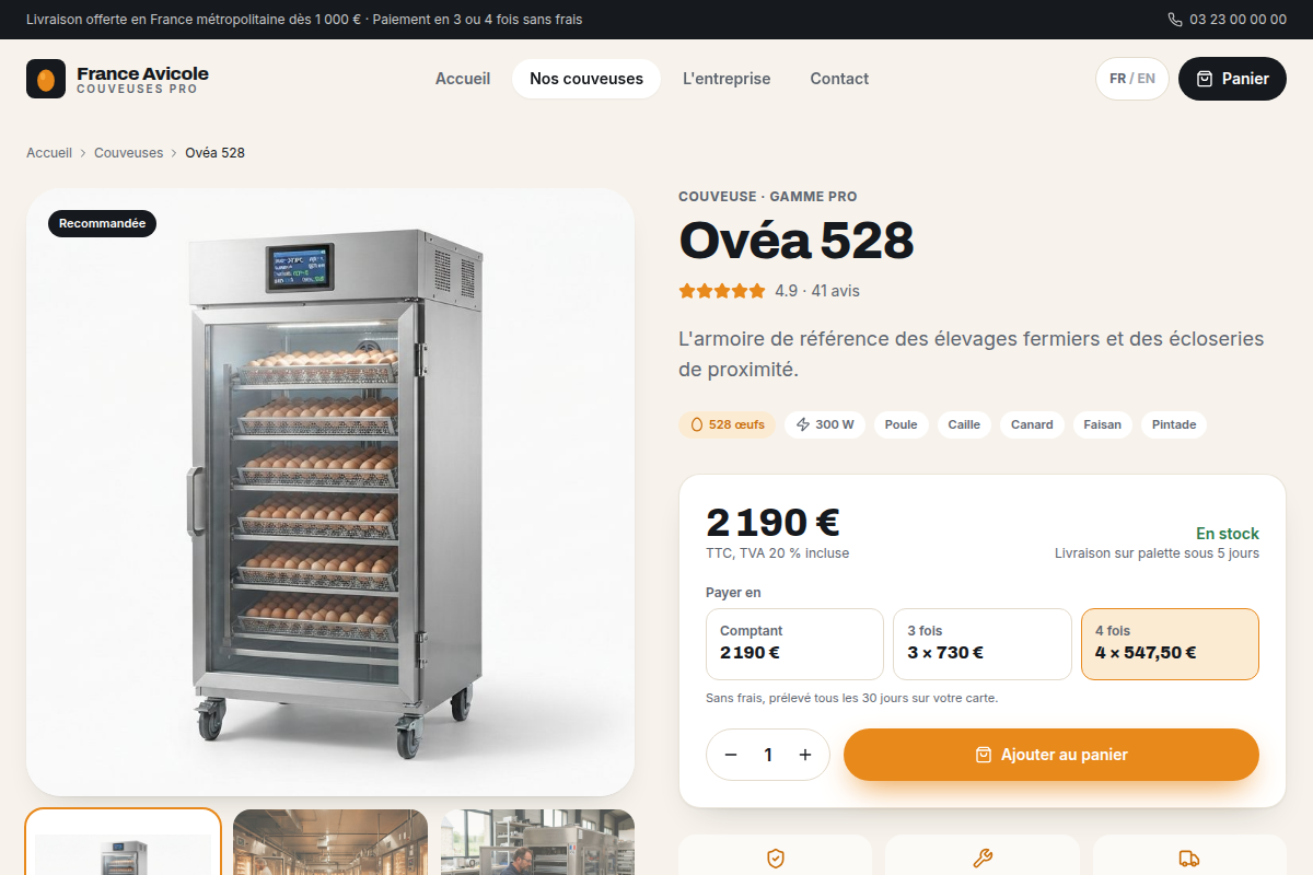 Fiche produit avec paiement en 3 ou 4 fois