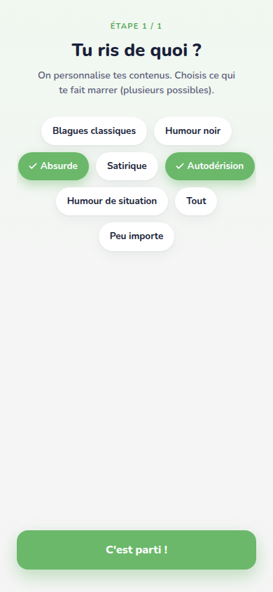 Onboarding : on choisit son style d'humour