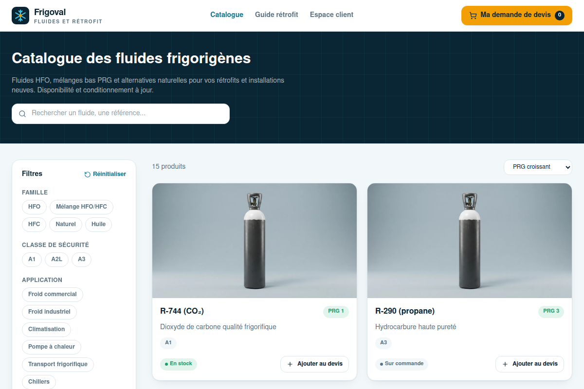 Catalogue des fluides, filtres par famille et application