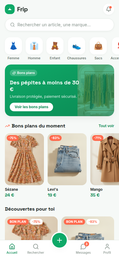 Feed d'articles avec catégories et bons plans
