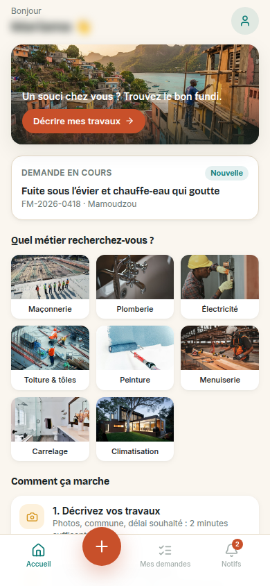 Accueil : métiers et suivi rapide