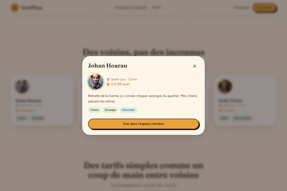 Profil d'un gardien : bio, avis et disponibilité