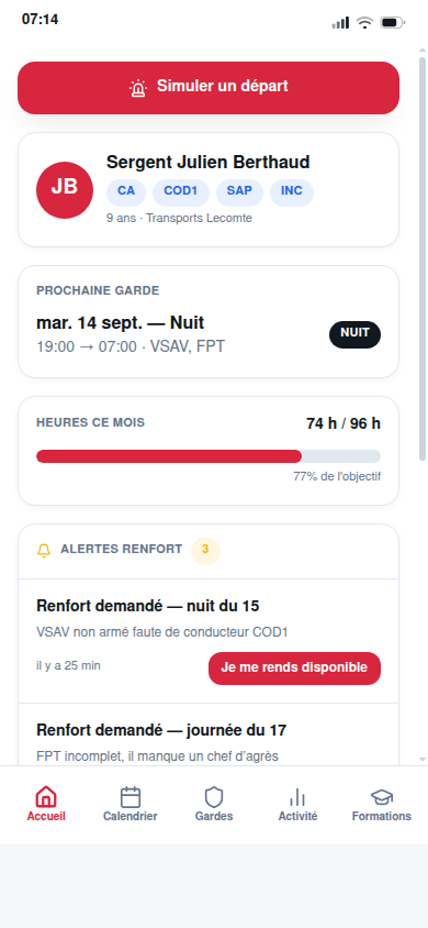 Carte d'identité, prochaine garde et alertes renfort