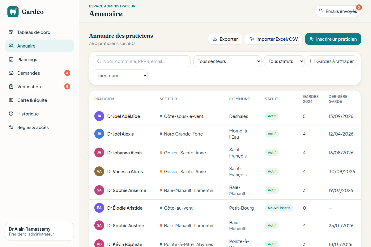 Annuaire des 350 praticiens par secteur