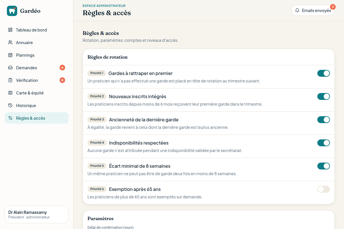 Règles de rotation et gestion des accès