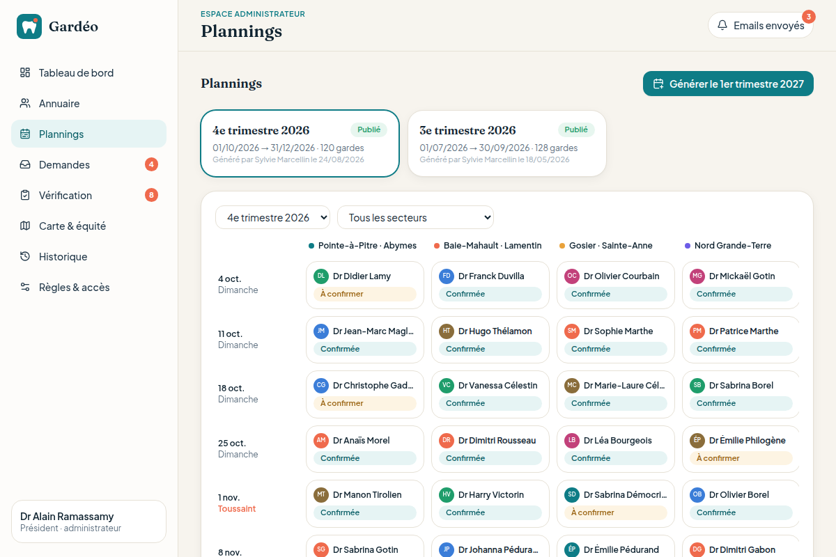 Planning trimestriel par secteur