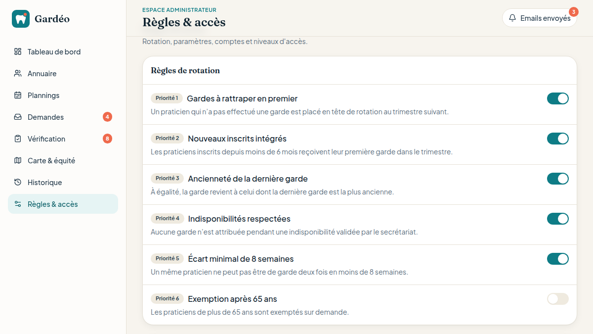 Règles de priorité activables à la volée