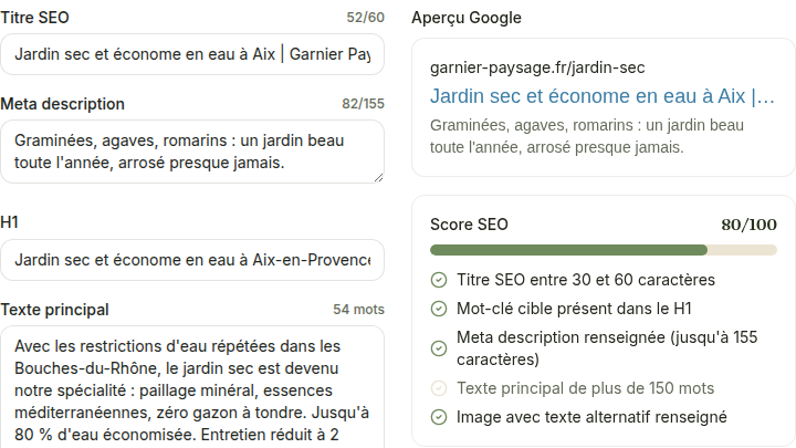 Score SEO calculé en direct à l'édition