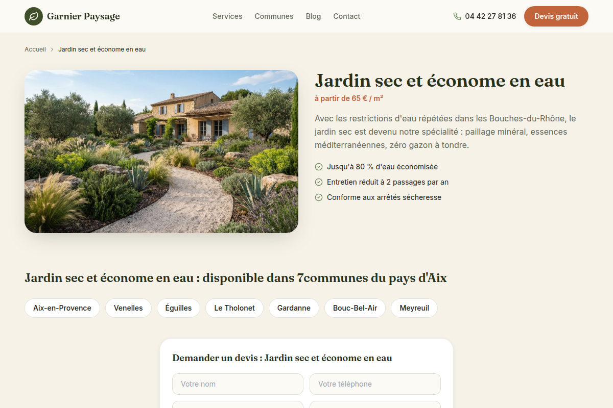 Page service : jardin sec économe en eau