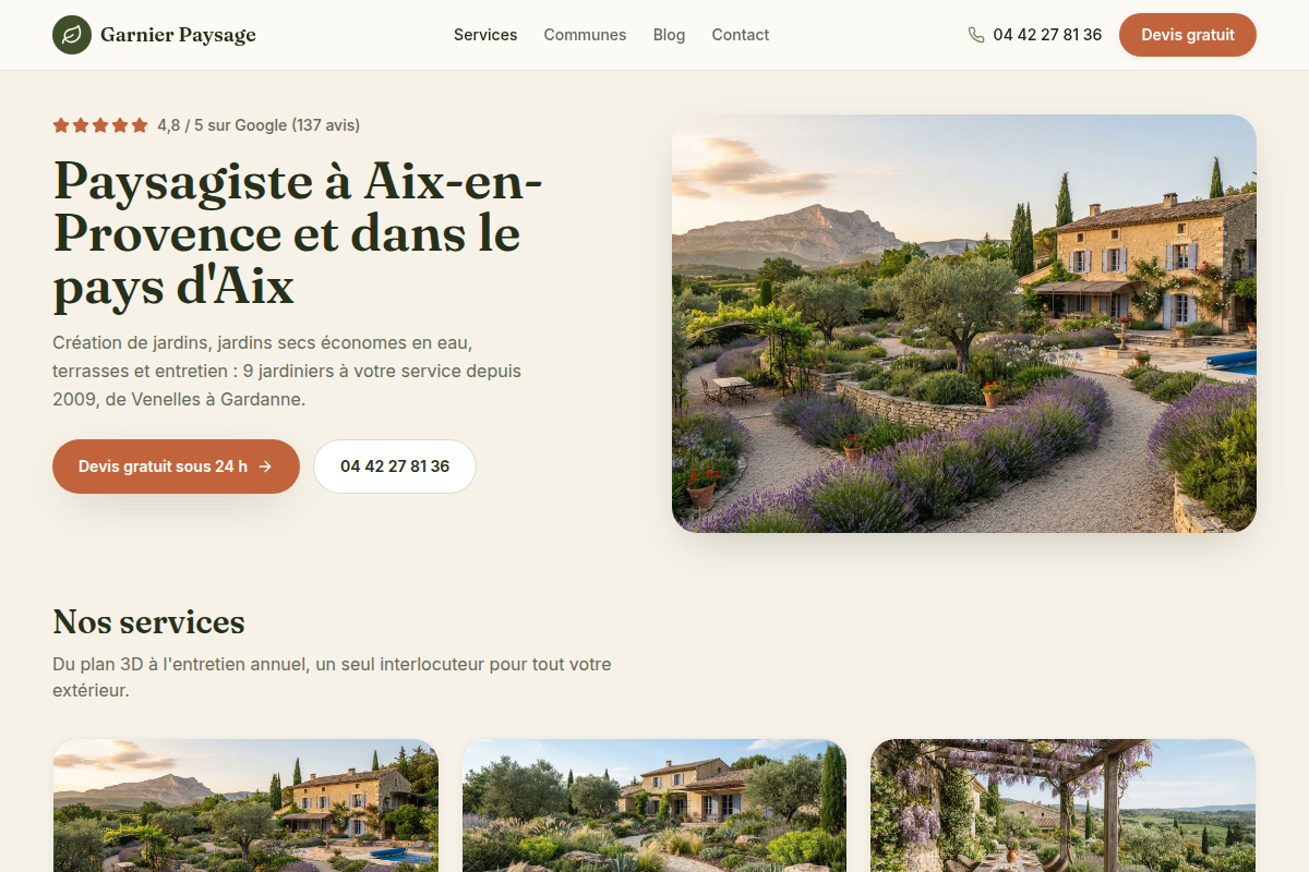 Page d'accueil du site vitrine