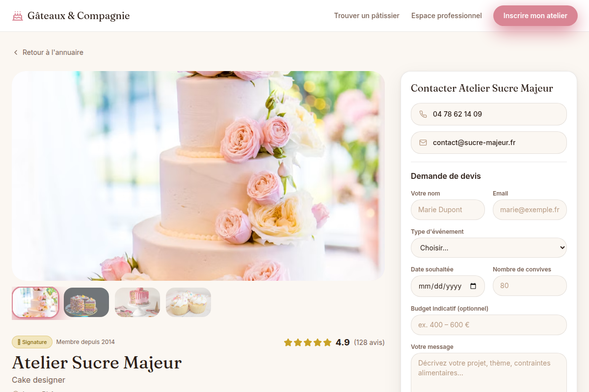 Fiche pâtissier — profil et contact