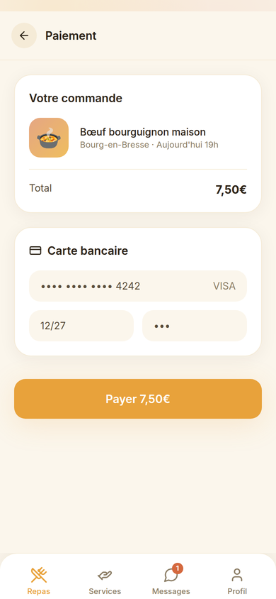 Commande et paiement guidés dans l'appli