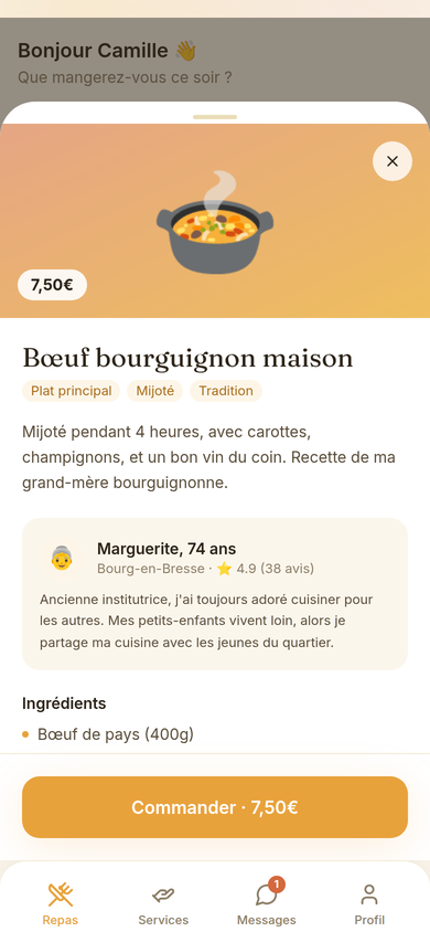 Fiche repas : détails, chef et réservation