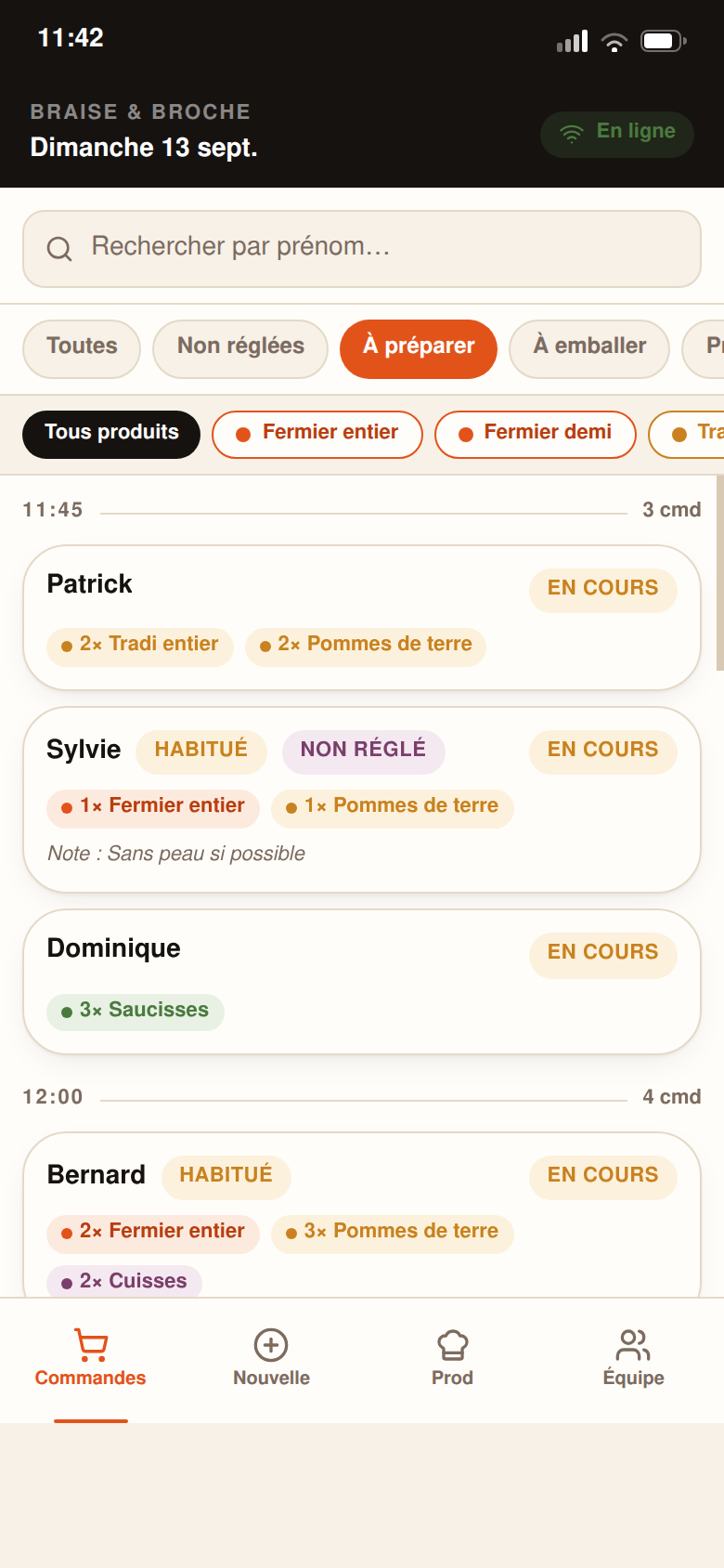 Commandes filtrées : à préparer