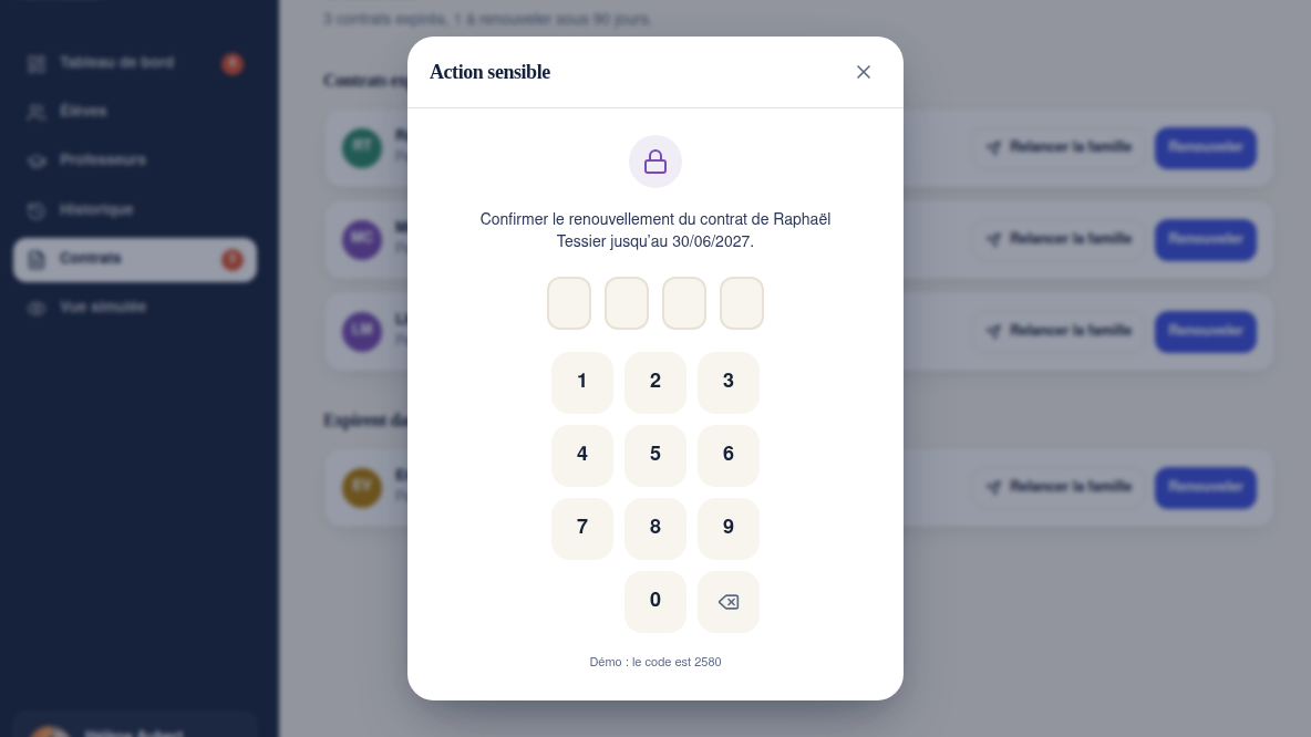 Code PIN avant toute action sensible