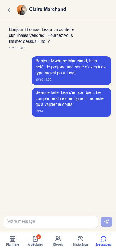 Échange avec la famille d'un élève
