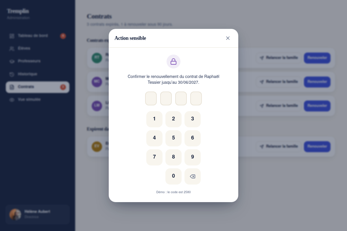Renouvellement de contrat protégé par code PIN