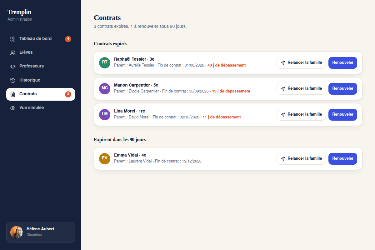 Contrats expirés ou à renouveler sous 90 jours