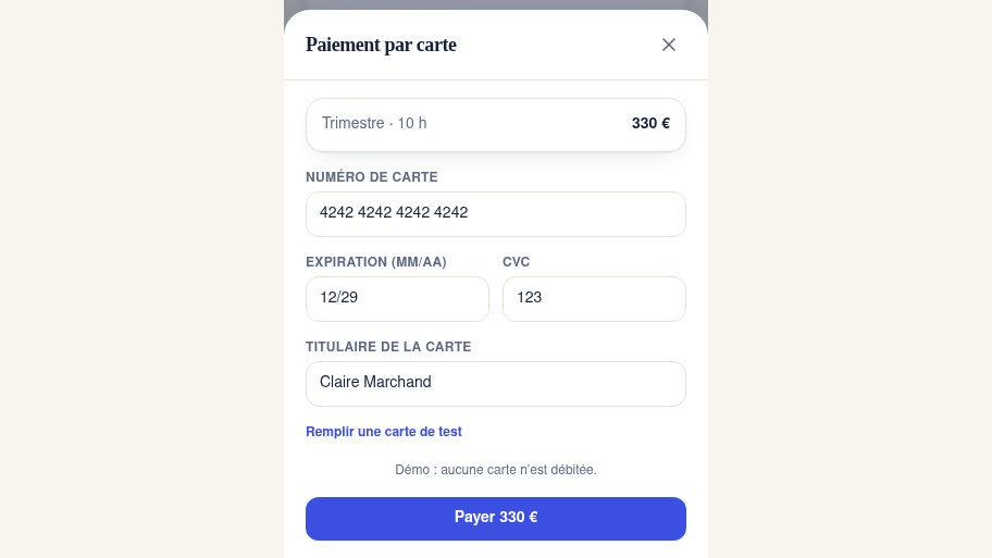 Achat d'heures en ligne en un clic