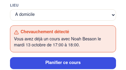 Chevauchement d'horaire détecté avant validation