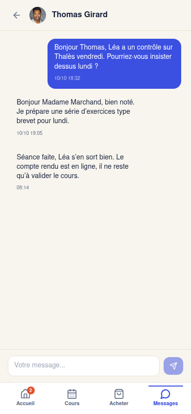 Messagerie directe entre la famille et le professeur