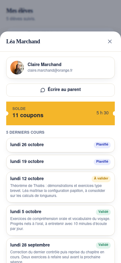 Fiche élève : solde de coupons et derniers cours