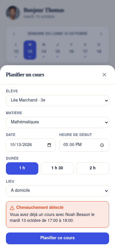 Chevauchement d'horaire bloqué à la planification