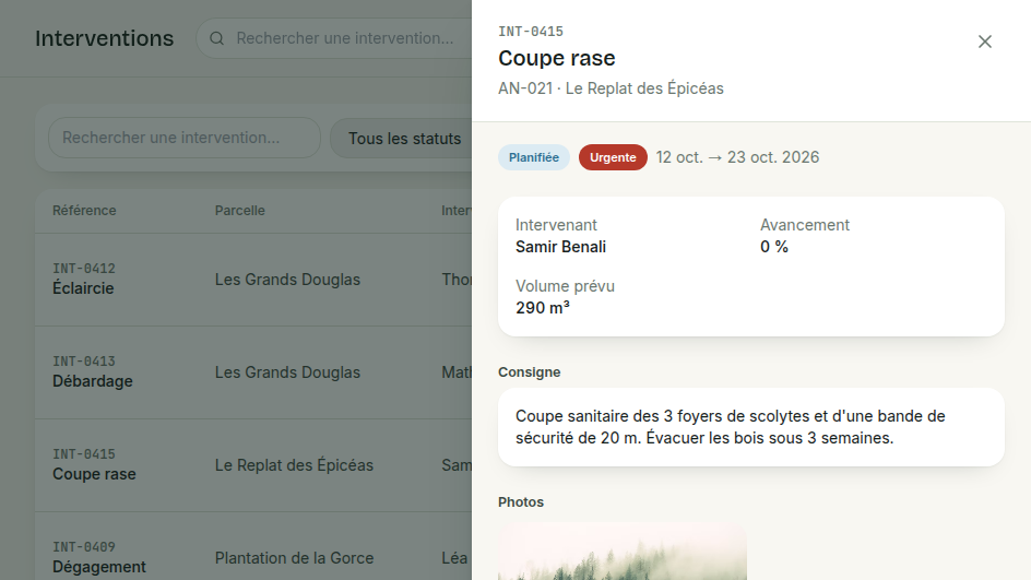 Fiche d'intervention en tiroir