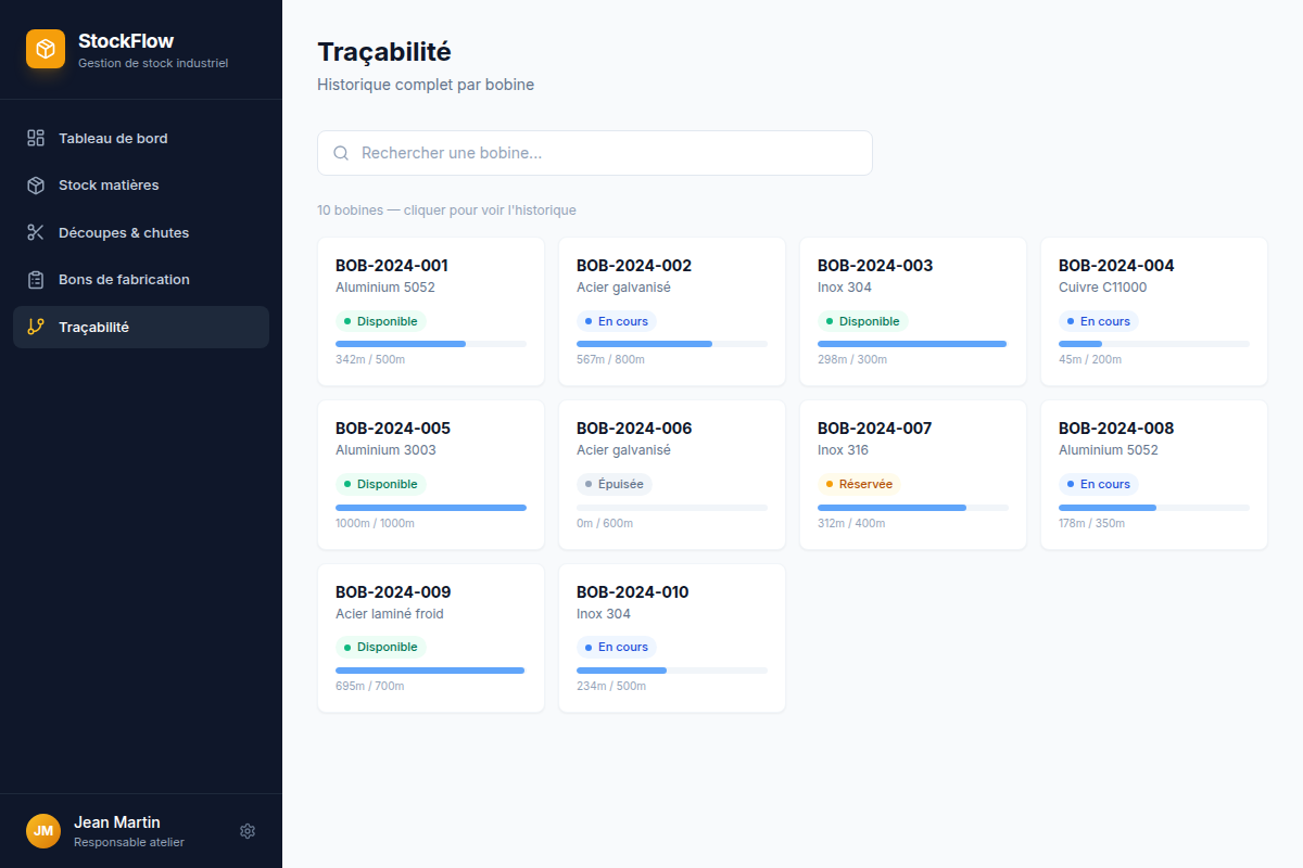 Traçabilité complète par bobine