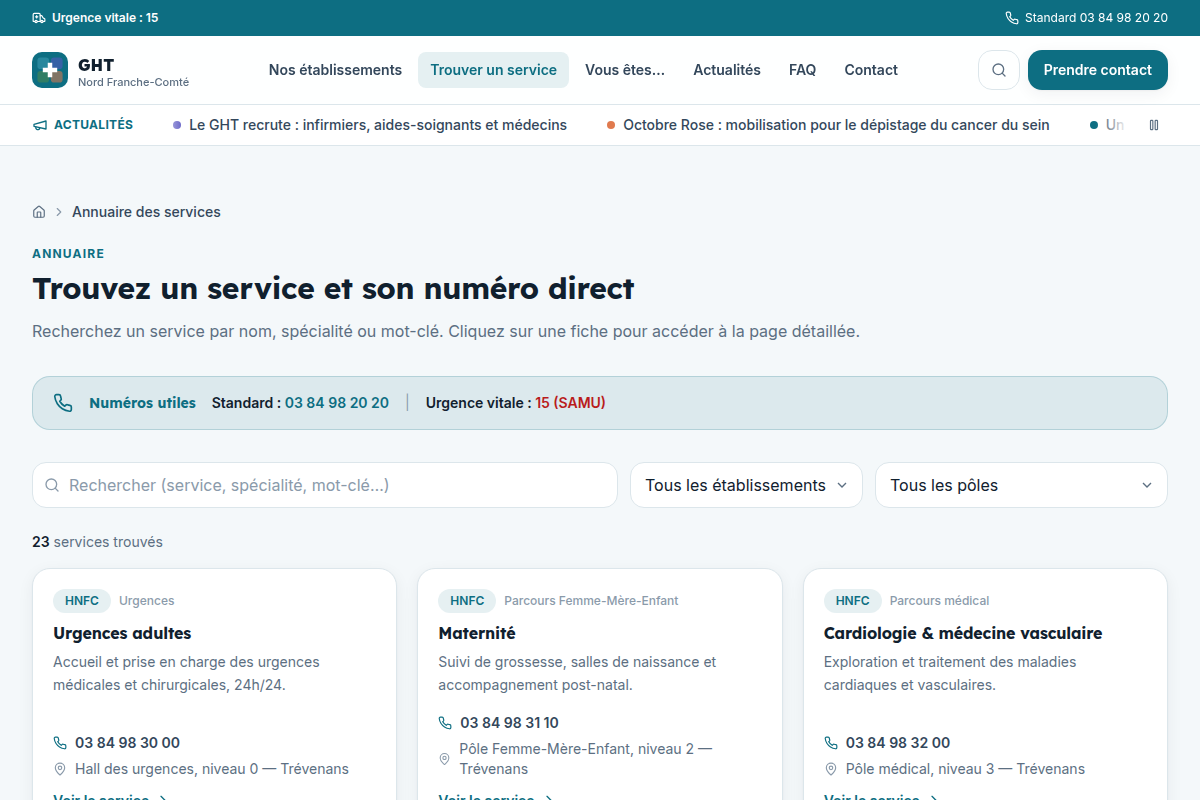 Annuaire des services filtrable