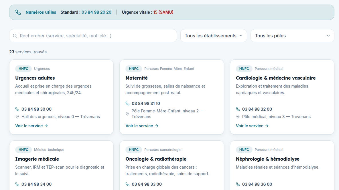 Annuaire filtrable en direct