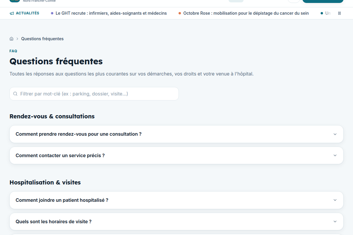 Foire aux questions filtrable