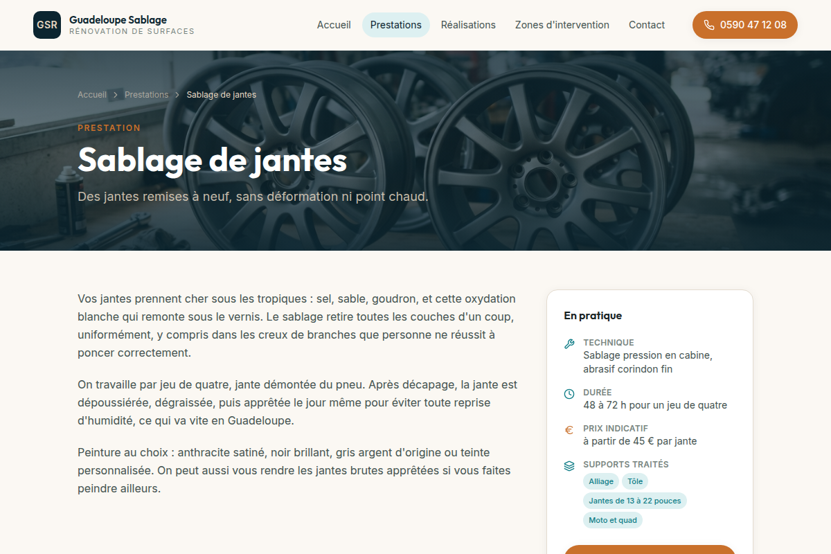Fiche détaillée : sablage de jantes