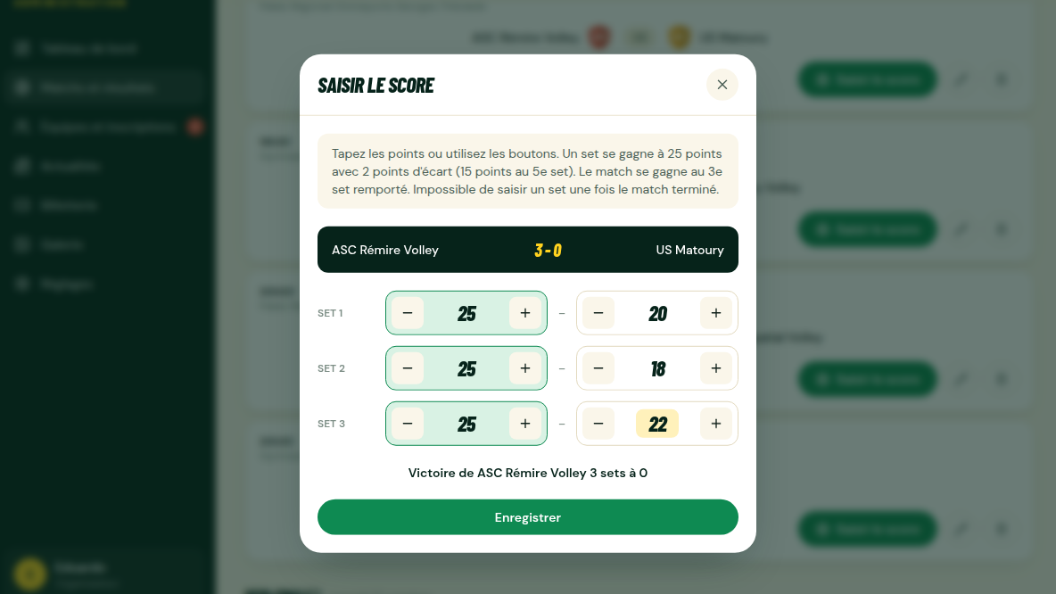 Saisie de score simplifiée