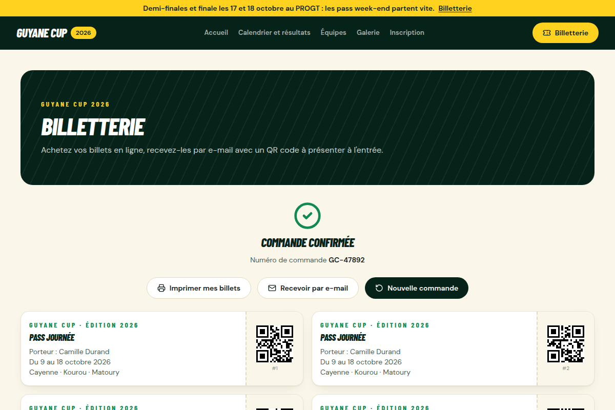 Billet électronique avec QR code après achat