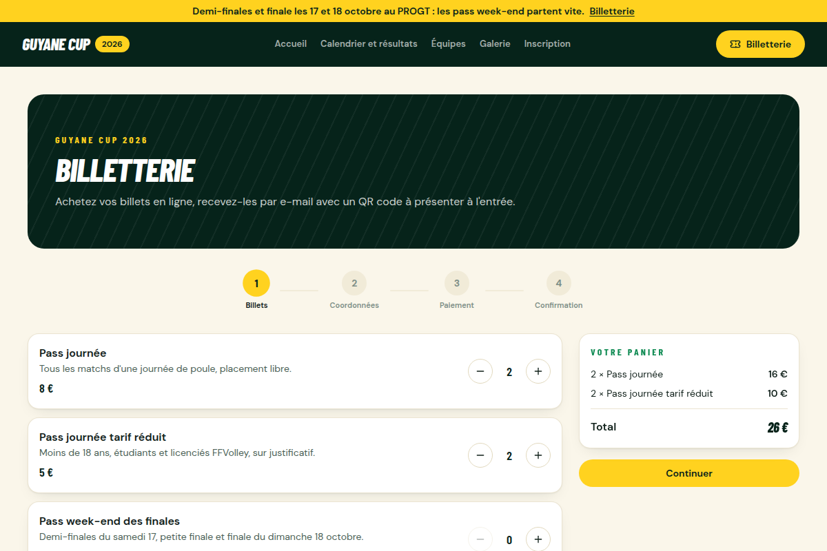 Sélection des billets, panier en temps réel