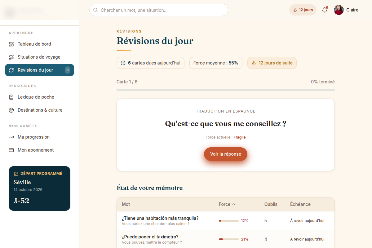 File de révision espacée du jour