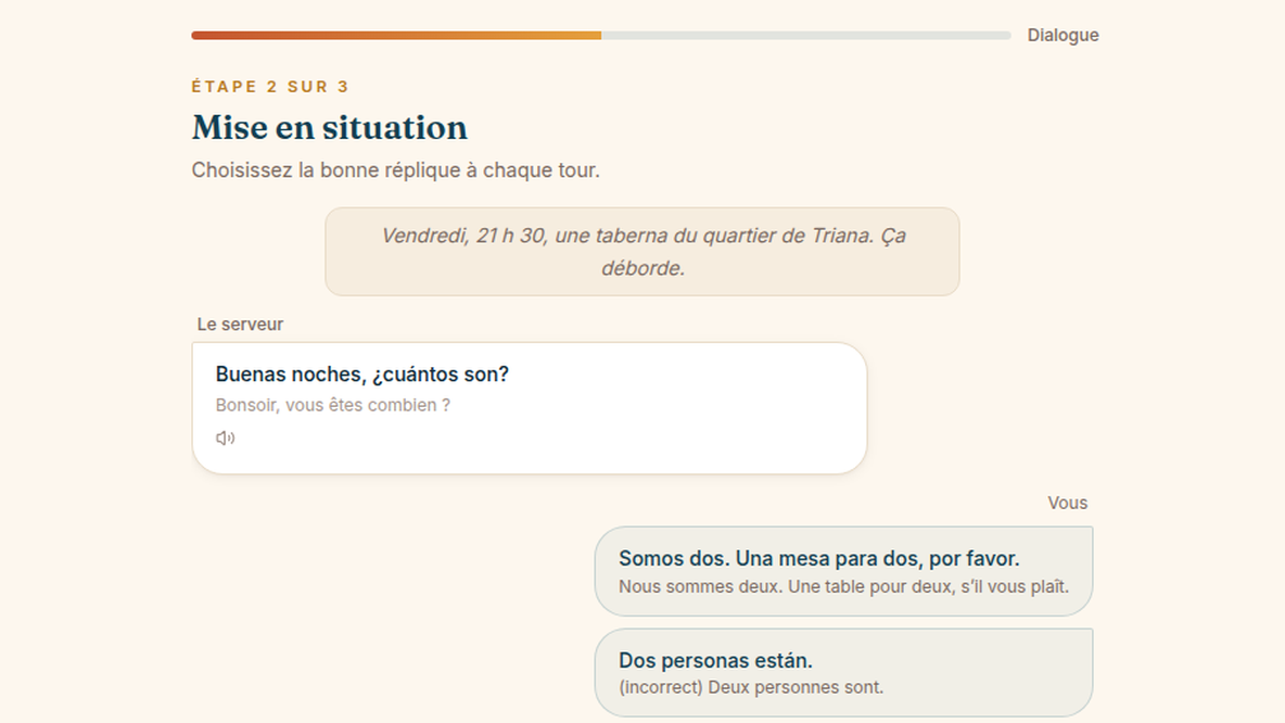 Dialogue à choix, pas de par cœur