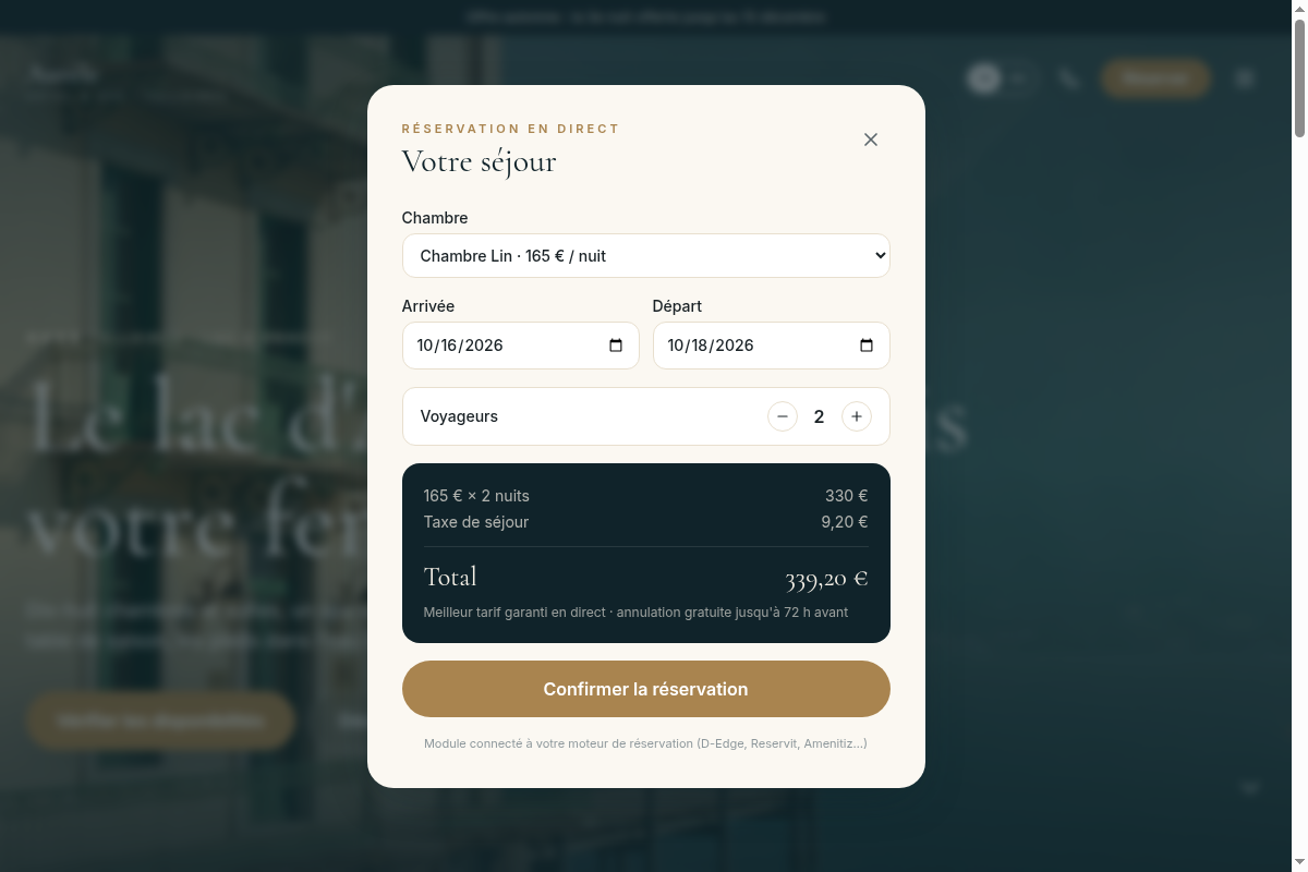 Module de réservation avec calcul du prix