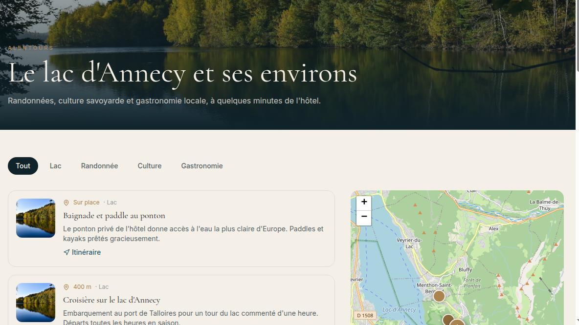 Alentours filtrables sur carte interactive