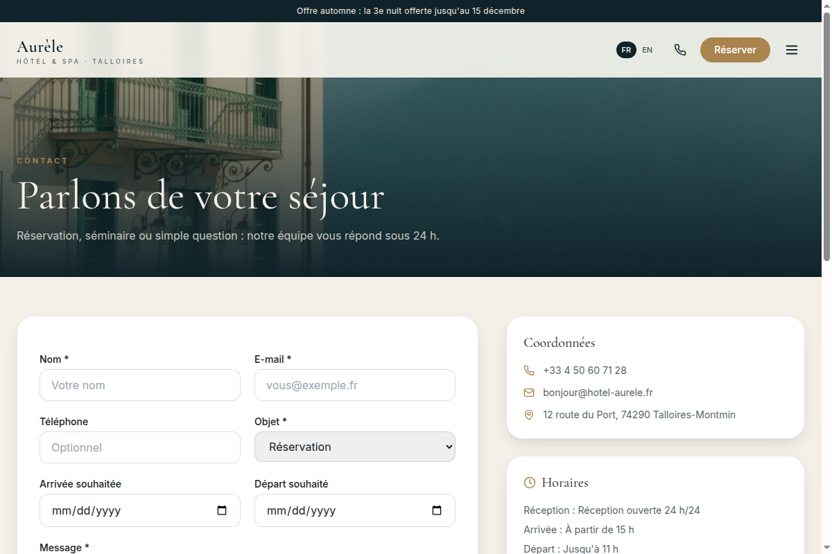 Formulaire de contact avec coordonnées
