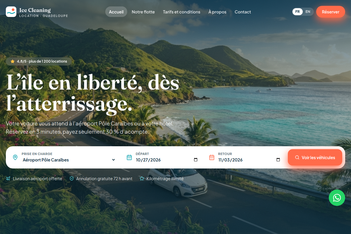 Accueil : recherche de véhicule et acompte 30 %