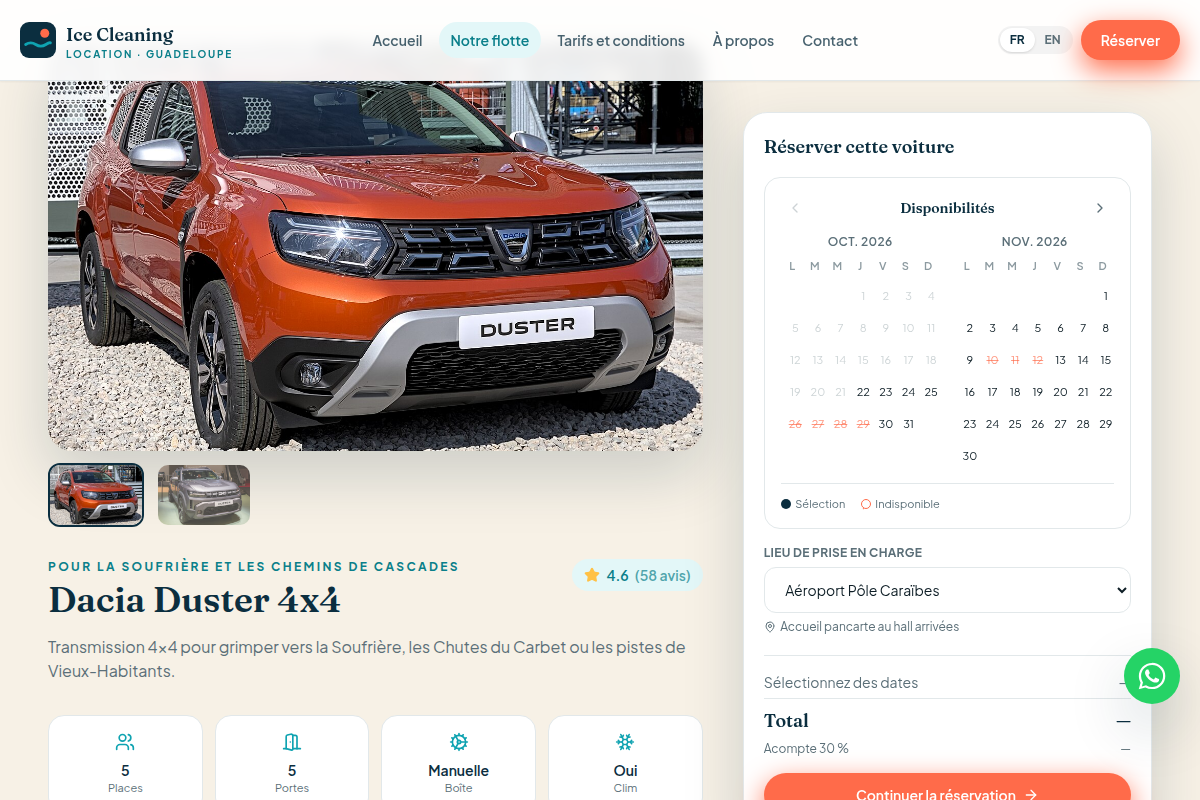 Fiche véhicule avec calendrier de disponibilité
