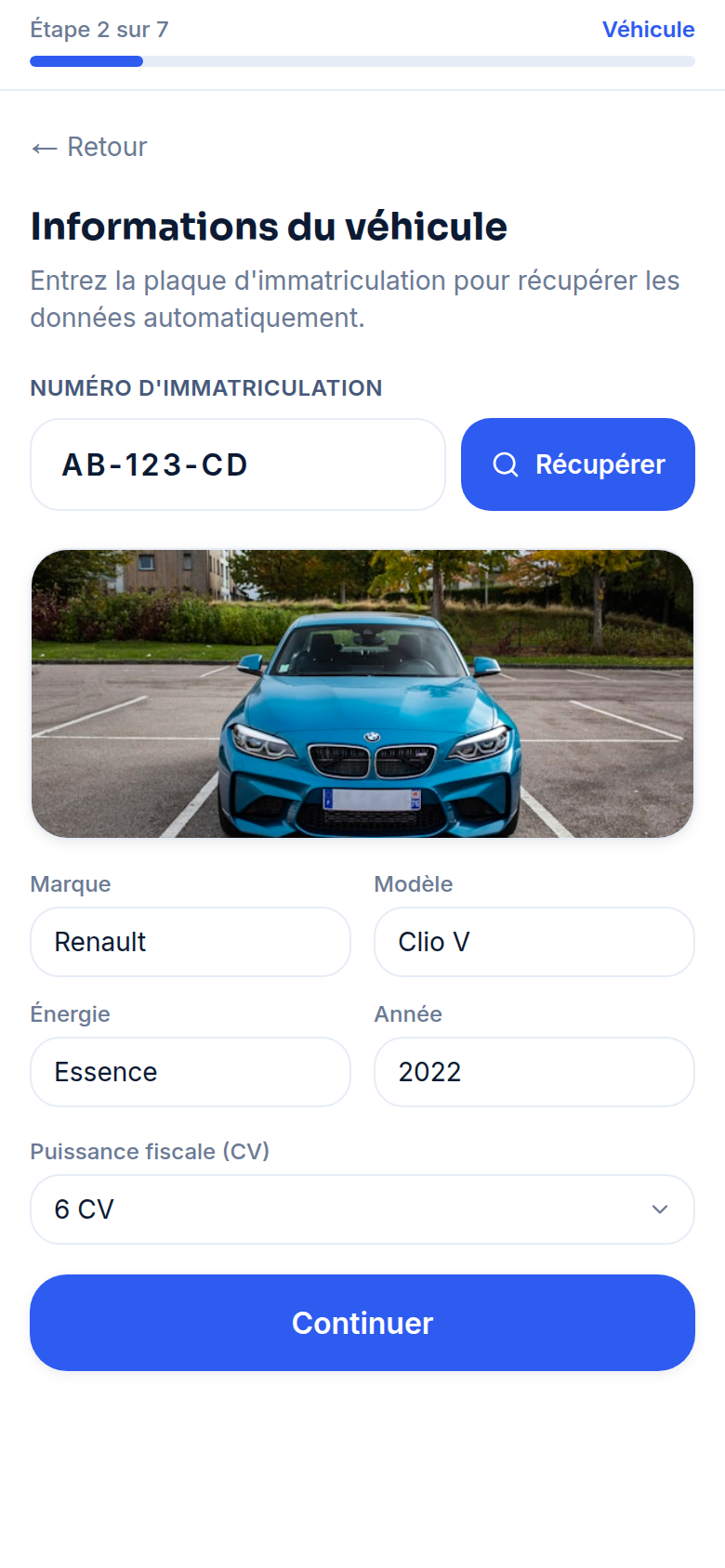 Étape 2 — Lookup plaque et infos véhicule