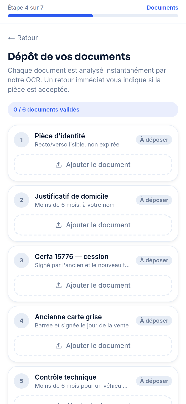 Étape 4 — Dépôt des pièces justificatives