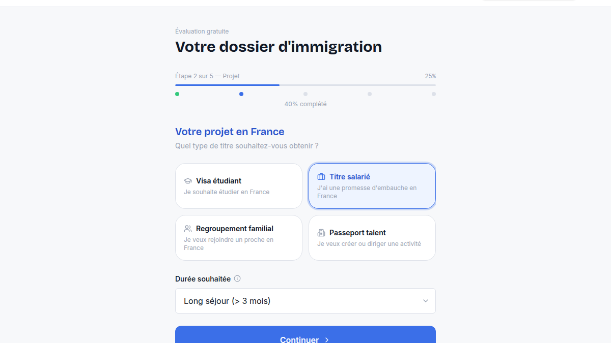 Un parcours guidé, pas un formulaire froid