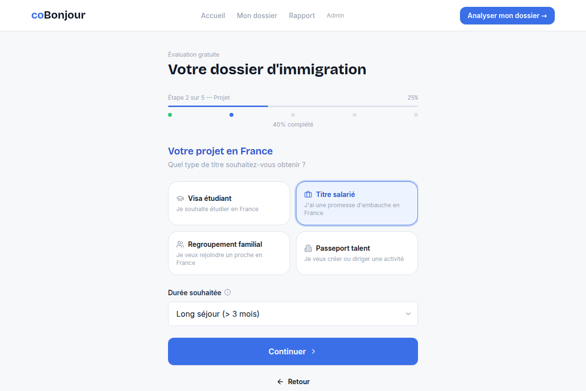 Choix du type de titre de séjour
