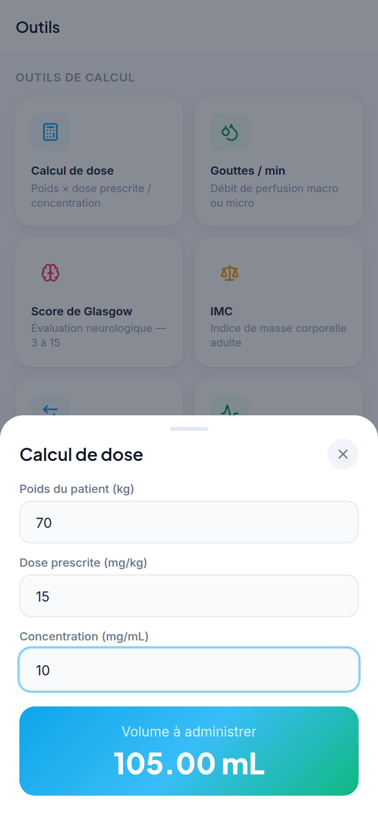 Calculateur de dose au résultat instantané