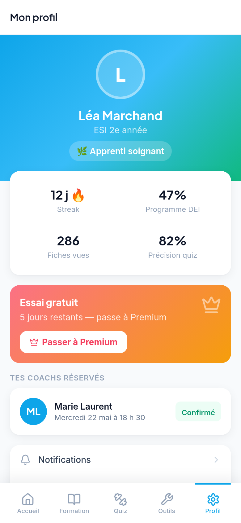 Profil, progression et coachs